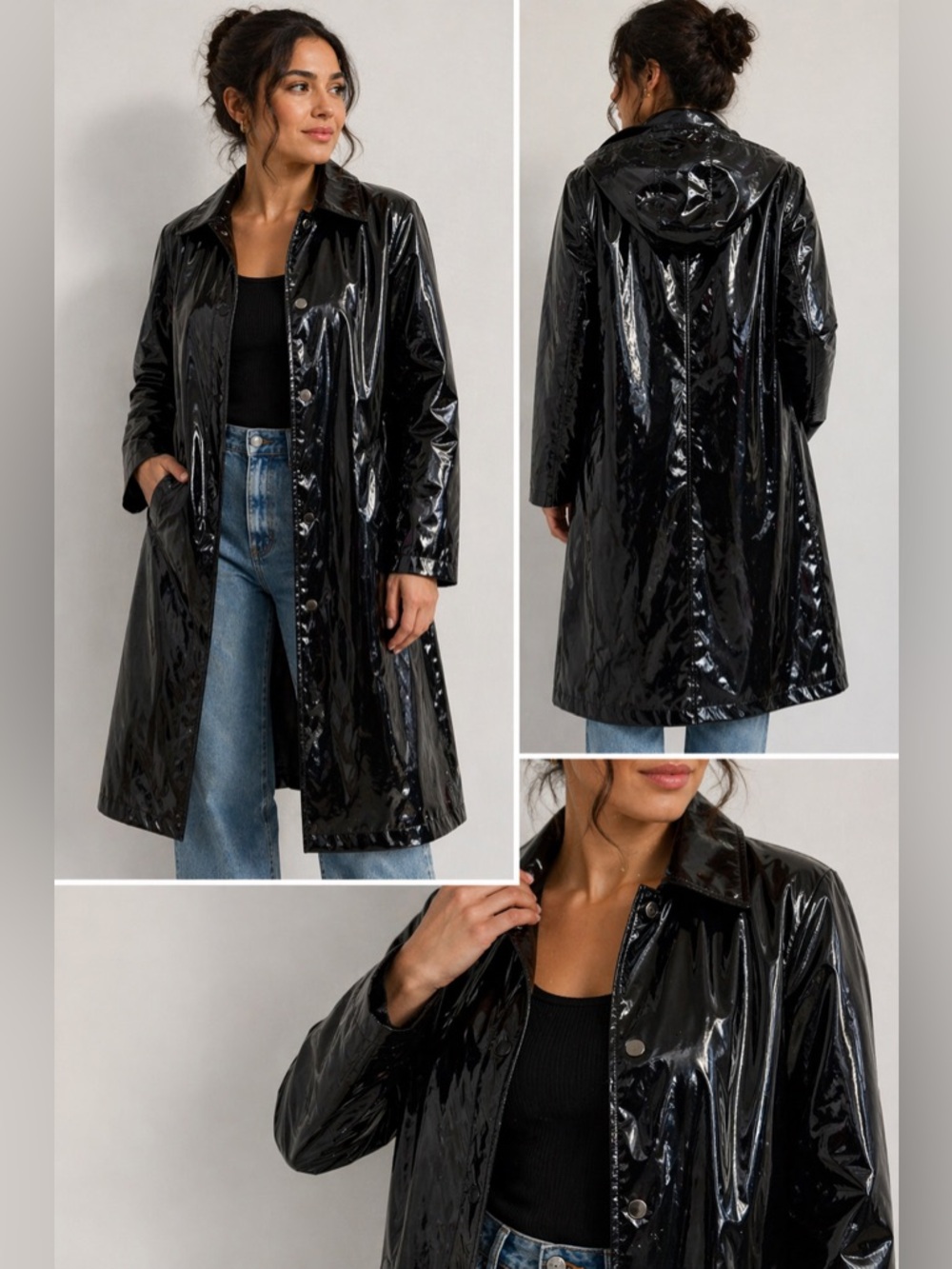 Jane Post Light patent vinyl Trench Raincoat Size XS